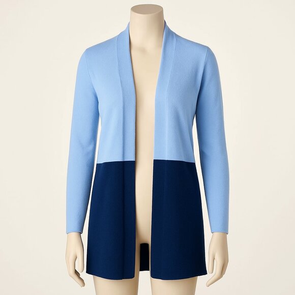 J. McLaughlin Sherrin Cashmere Blue Color Block Open Front Drape Cardigan Small - Picture 1 of 8